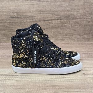 Supra Skytop Women's Sz 8 Metallic Black Gold Sequins High Top Sneakers (SW18013